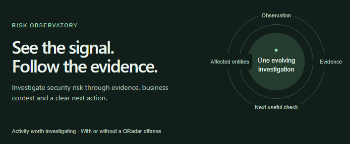 QMasters Risk Observatory, a workspace that connects an observation to its evidence, its business context and the next useful check